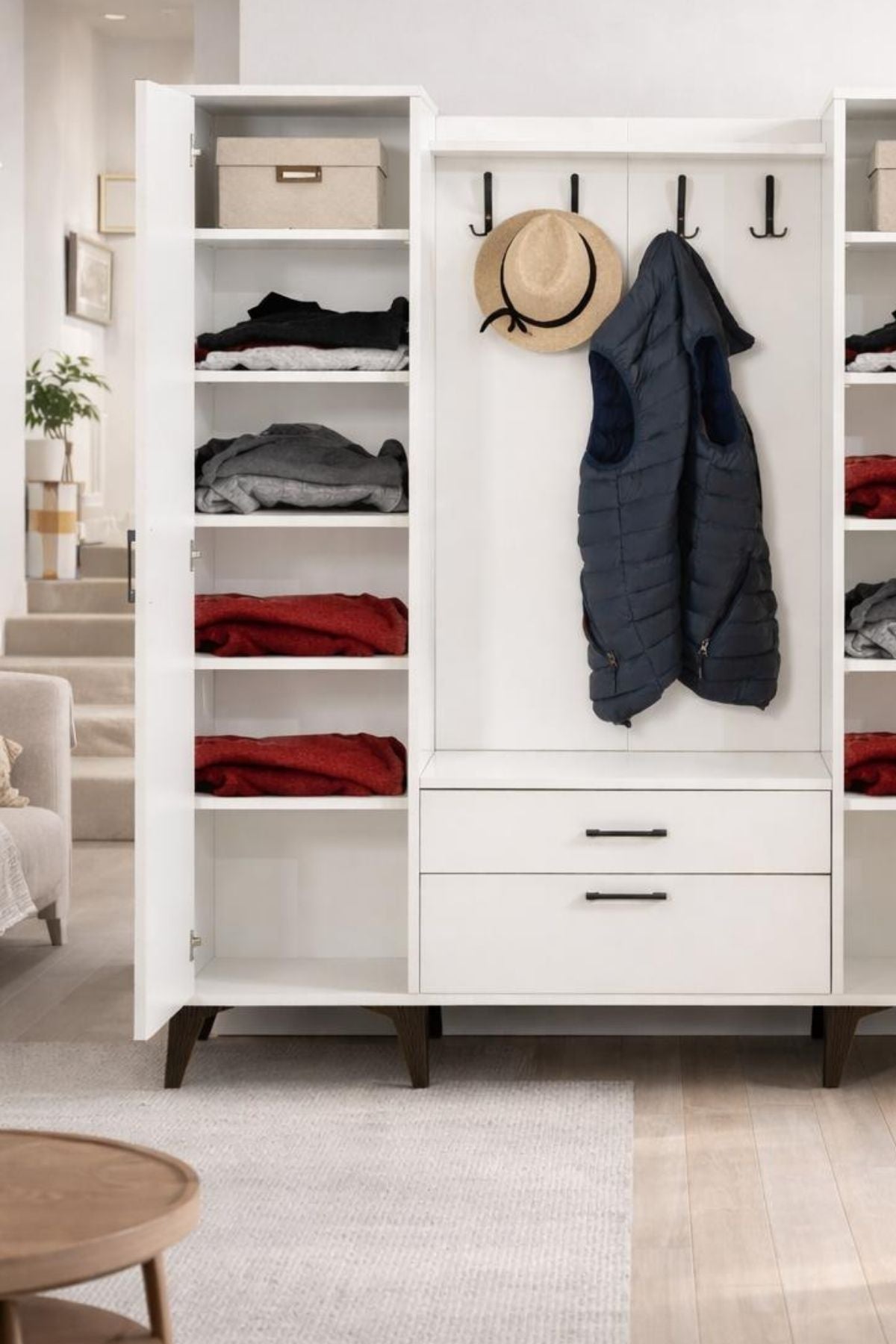 Lotus 2 (İKİ) Kapılı Beyaz Aynalı Kapaklı Elbise Askılığı, Vestiyer, Portmanto, Ayakkabılık