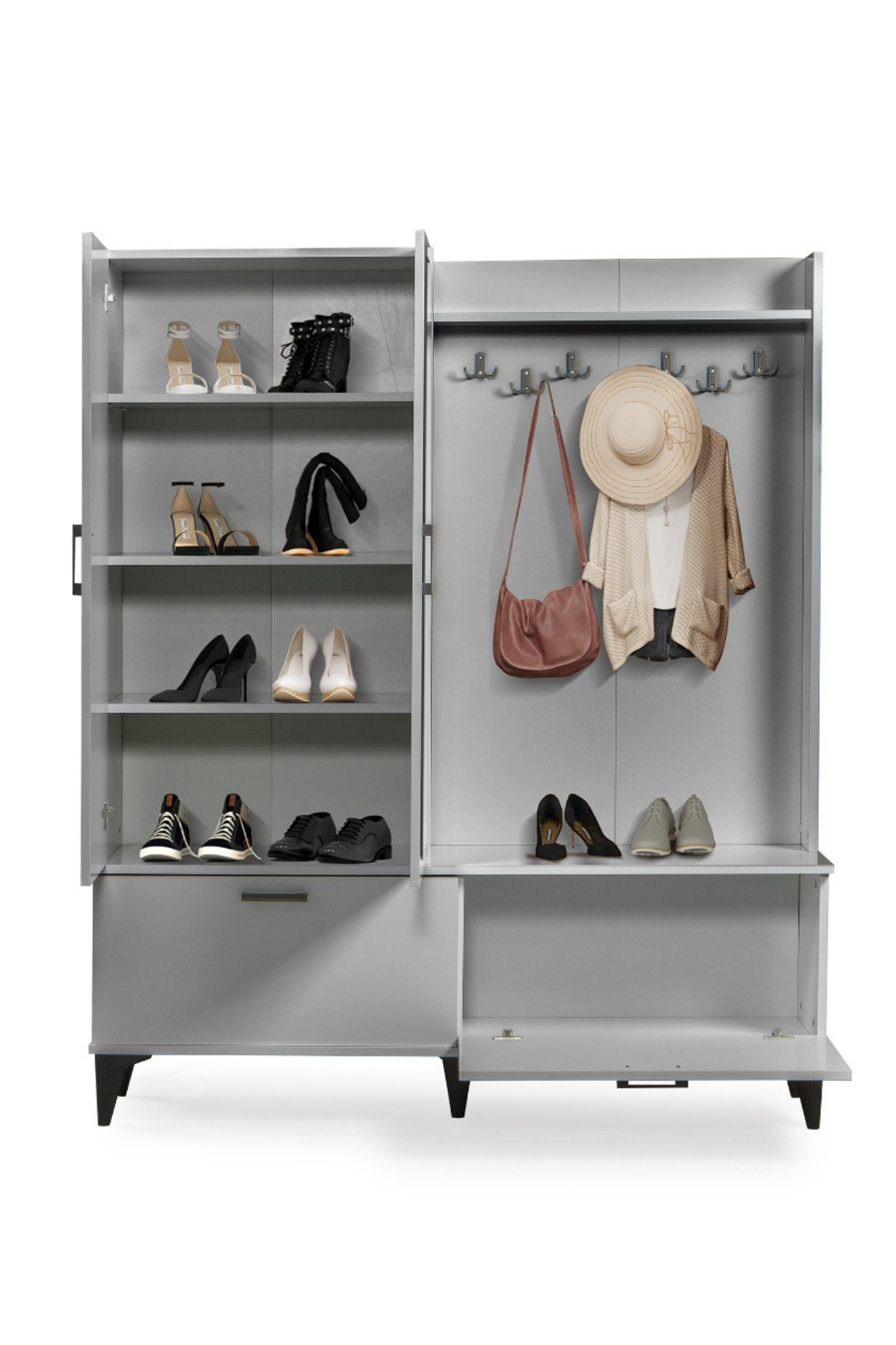 Polo 2 İki Kapılı Gri Aynalı Portmanto,Vestiyer,Ayakkabılık