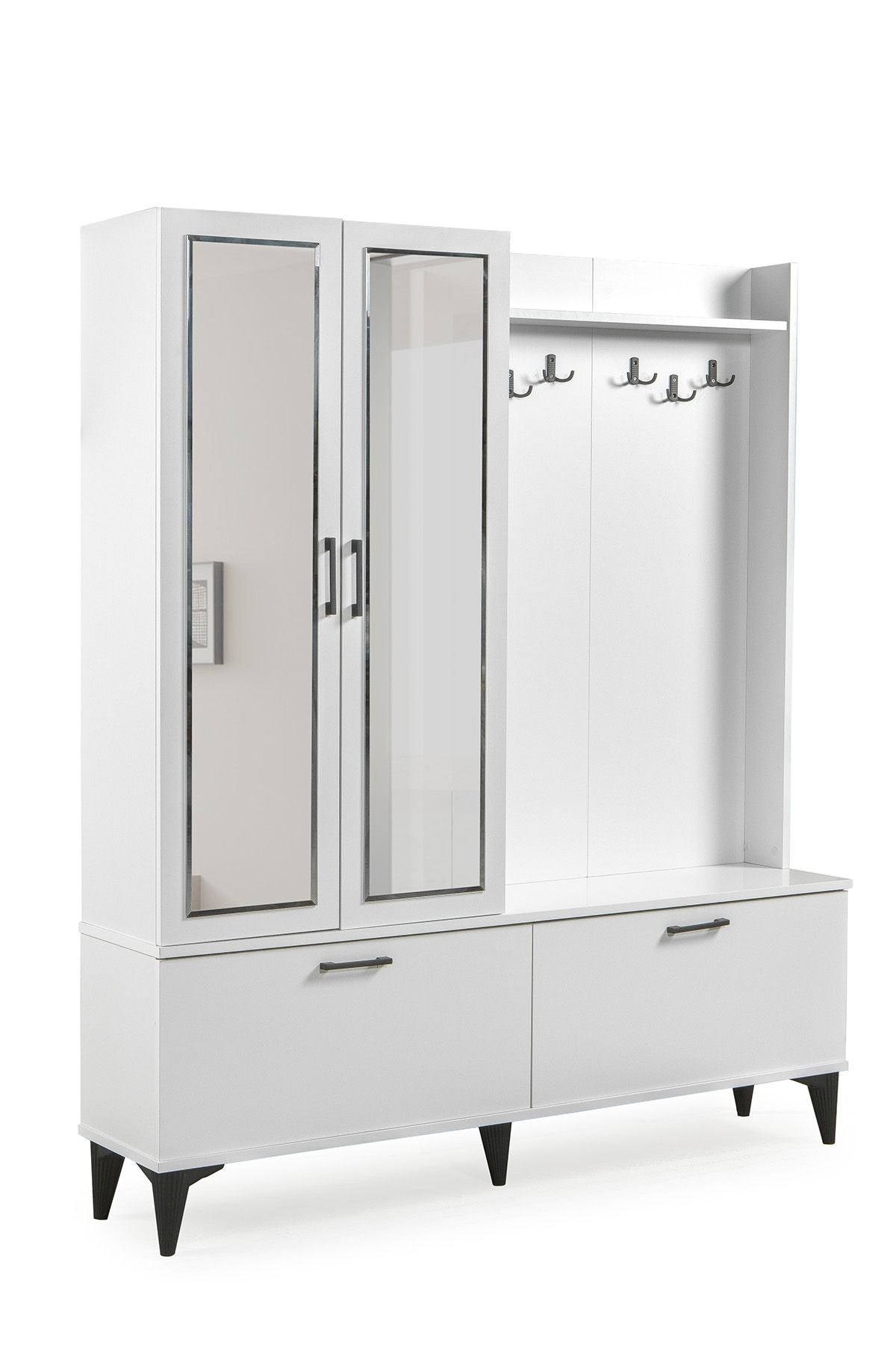 POLO 2 (iki) Kapılı Beyaz Aynalı Elbise  Askılığı Kapaklı Vestiyer,Portmanto,Ayakkabılık