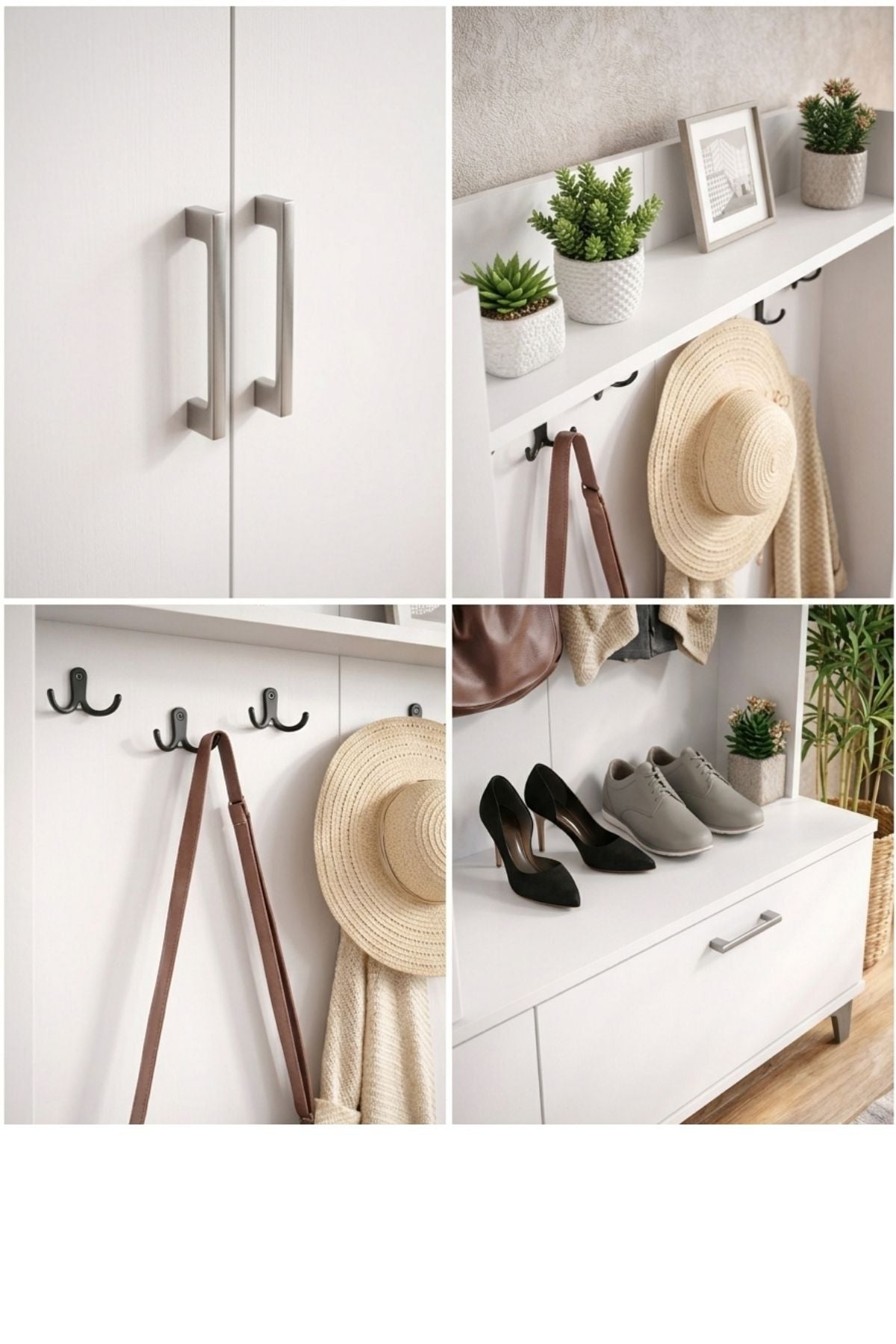 POLO Beyaz 2 iki Kapılı 2 Kapaklı Portmanto,Vestiyer Elbise Askılığı ve Ayakkabılık