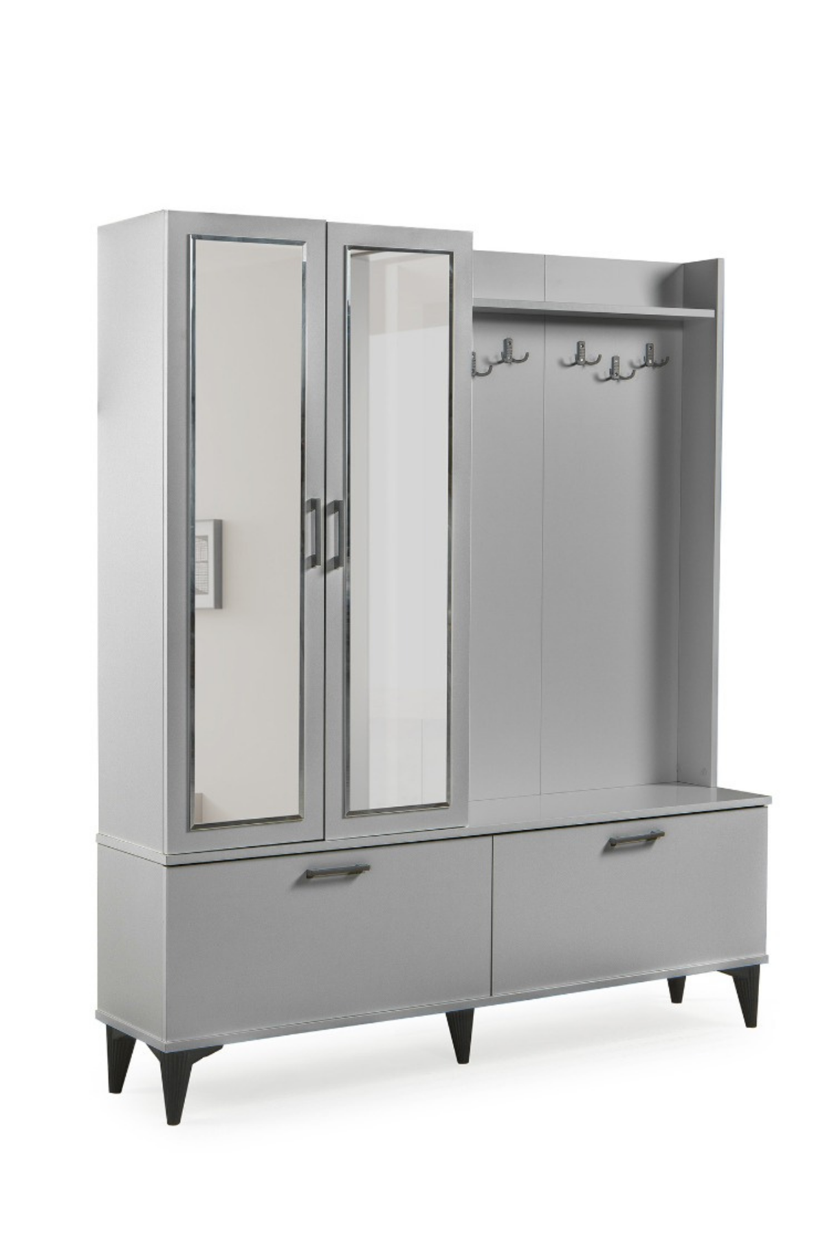 Polo 2 İki Kapılı Gri Aynalı Portmanto,Vestiyer,Ayakkabılık