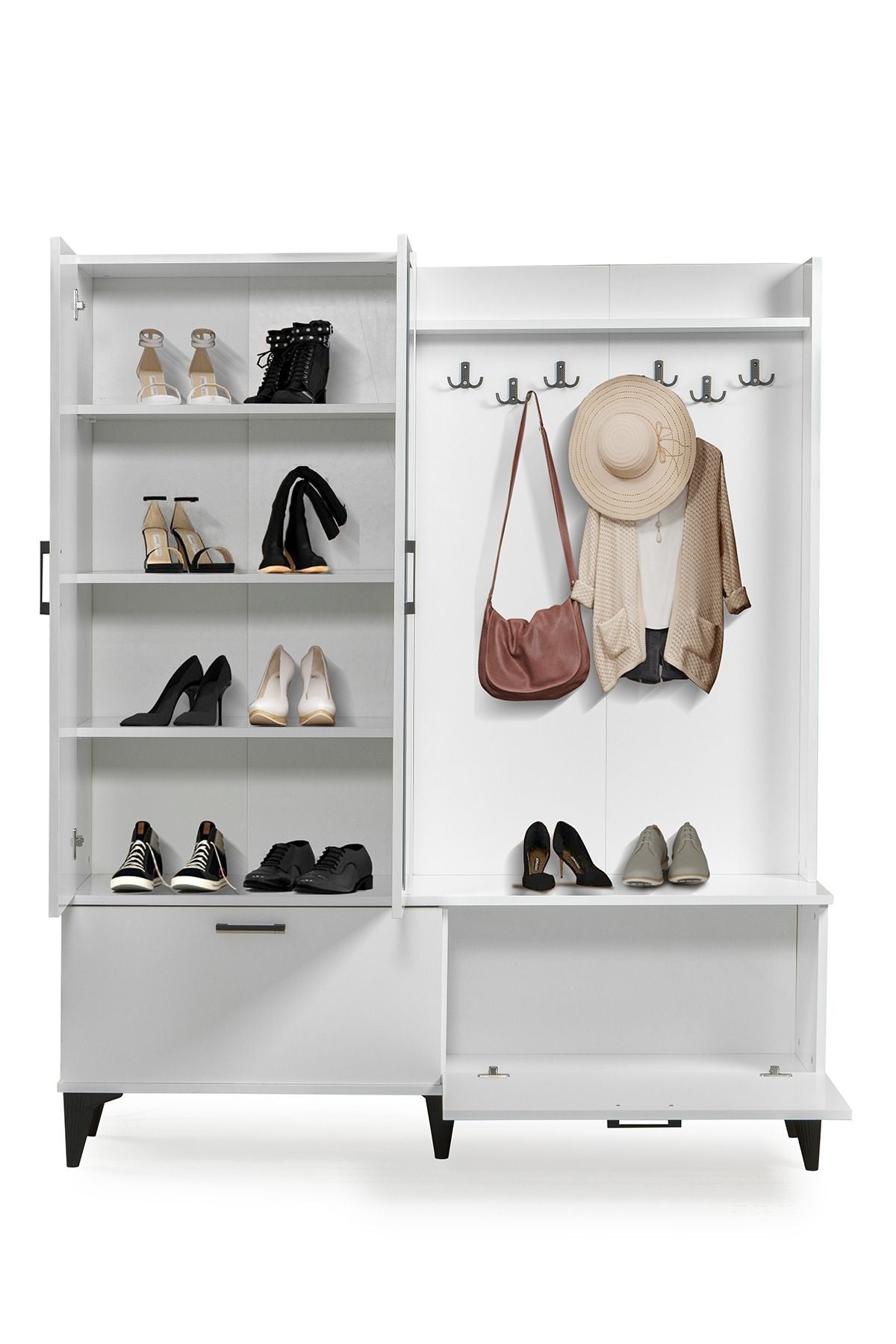 POLO 2 (iki) Kapılı Beyaz Aynalı Elbise  Askılığı Kapaklı Vestiyer,Portmanto,Ayakkabılık