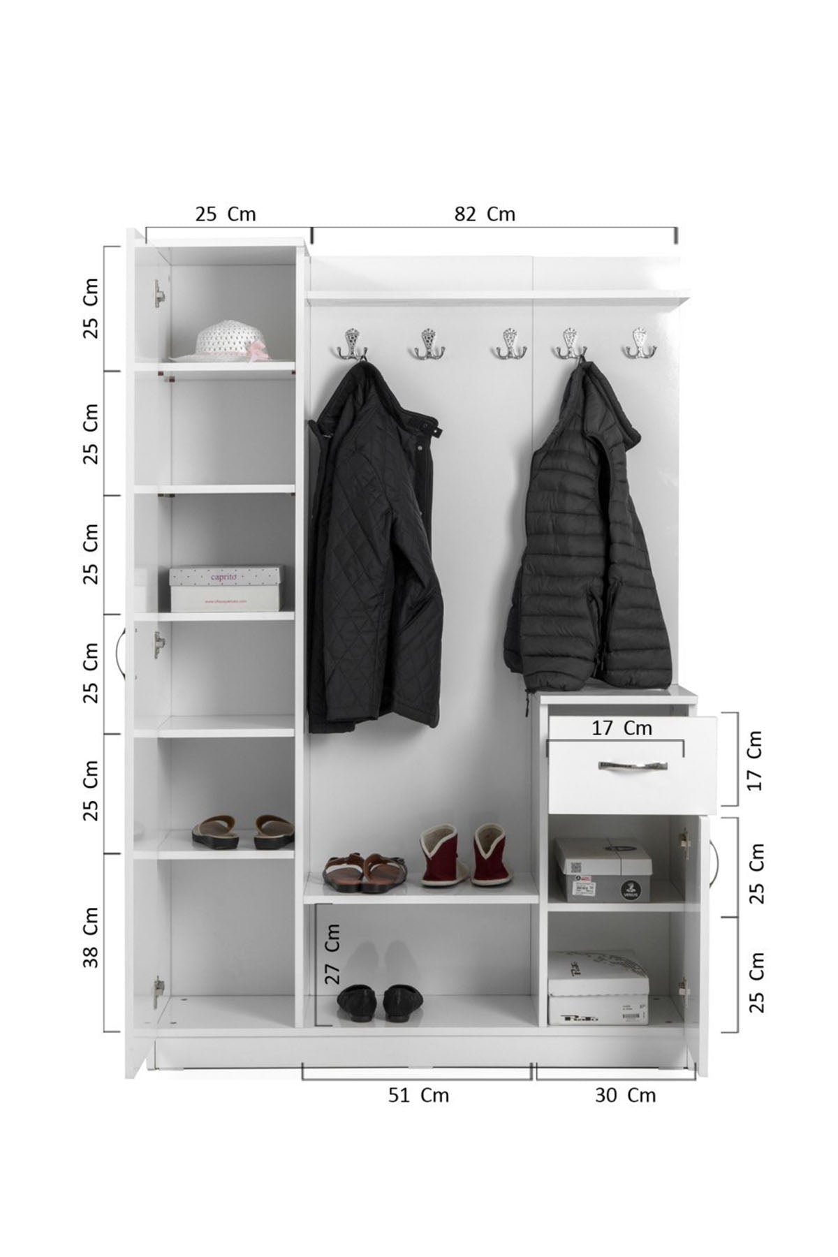 Flora Tek Kapılı Beyaz Aynalı Elbise Askılığı Kapaklı Vestiyer, Portmanto, Ayakkabılık