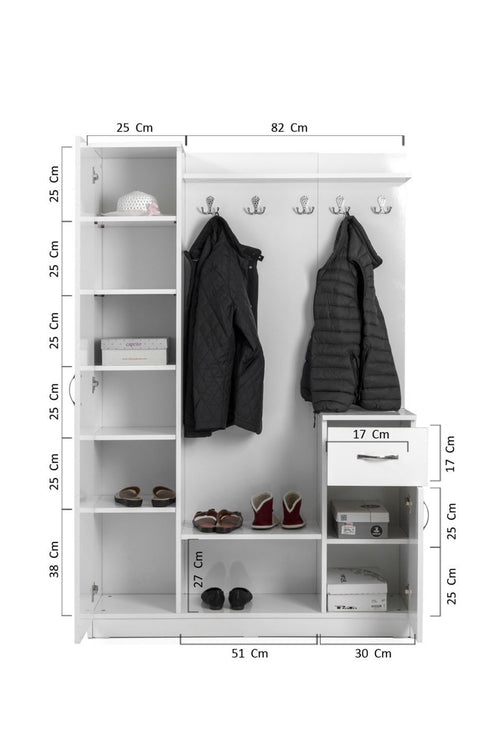 Flora Tek Kapılı Beyaz Aynalı Elbise Askılığı Kapaklı Vestiyer, Portmanto, Ayakkabılık